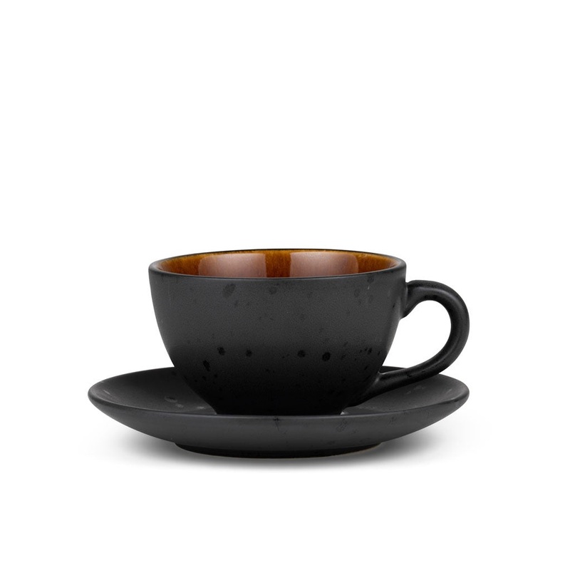 Cup w saucer 24cl black/amber