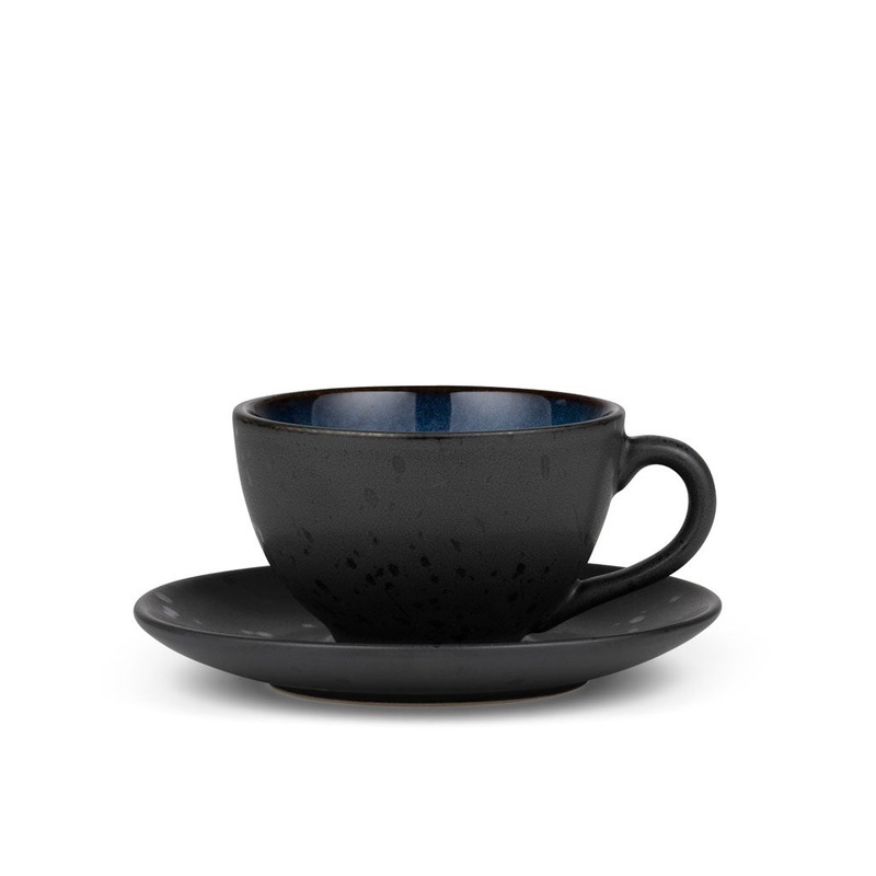 Cup w saucer 24cl black/blue