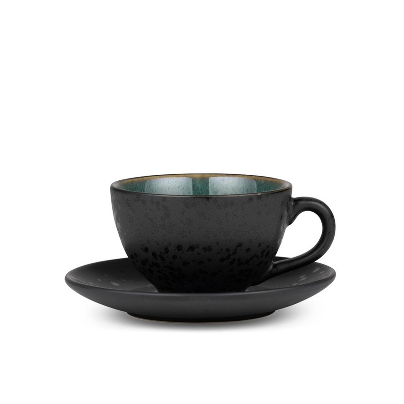 Cup w saucer 24cl black/green