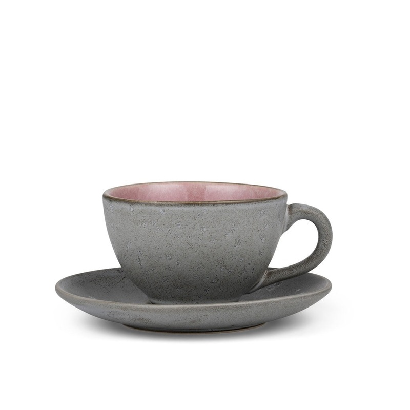 Cup w saucer 24cl Grey/Light pink