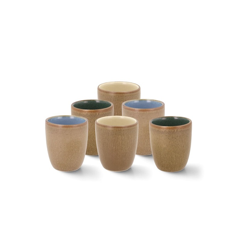 Espresso cup Wood 9cl 6 pcs Wood Asst. Stoneware
