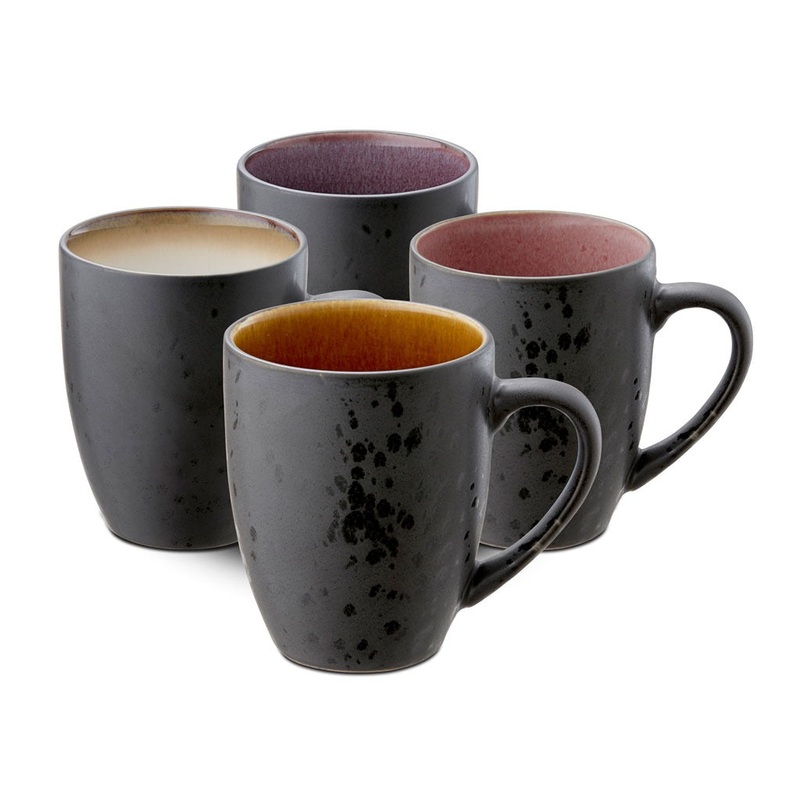 Mugs w.handle Black/light 4 pcs.