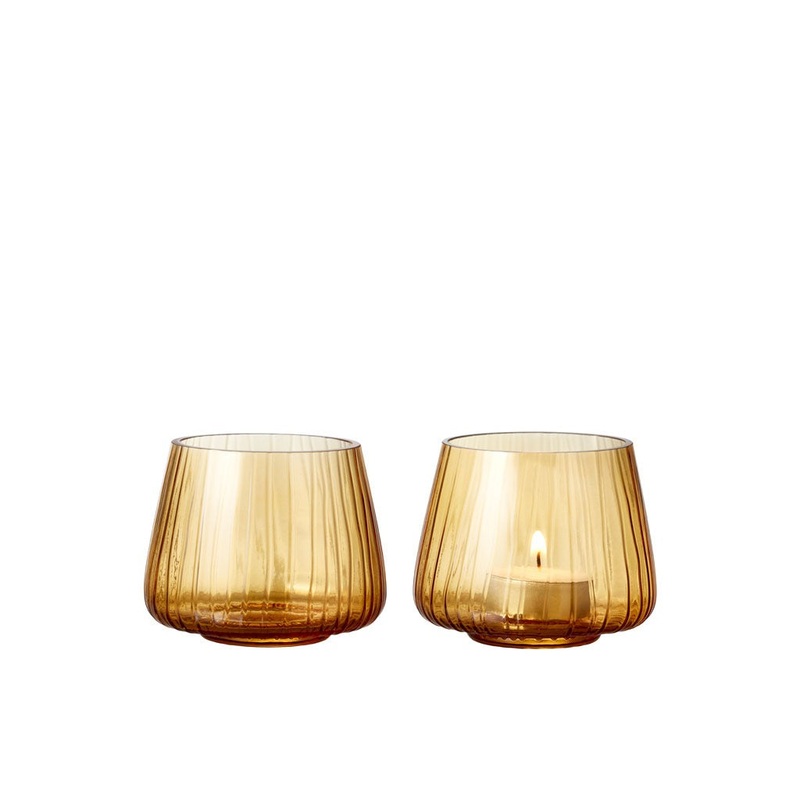 Tealight holder Kusintha 7.5 cm 2 pcs Amber Glass
