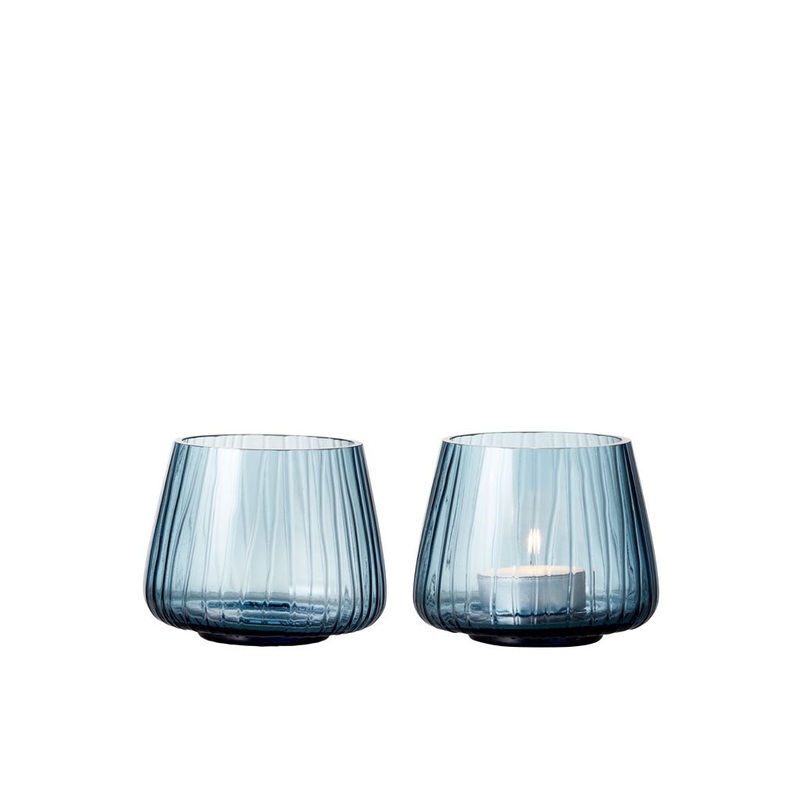 Tealight holder Kusintha 7.5 cm 2 pcs Blue Glass
