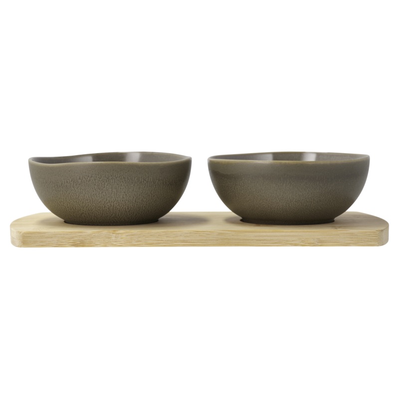 Bamboo tray with 2 bowls Shoku 28,5 x 13 cm Warm Brown