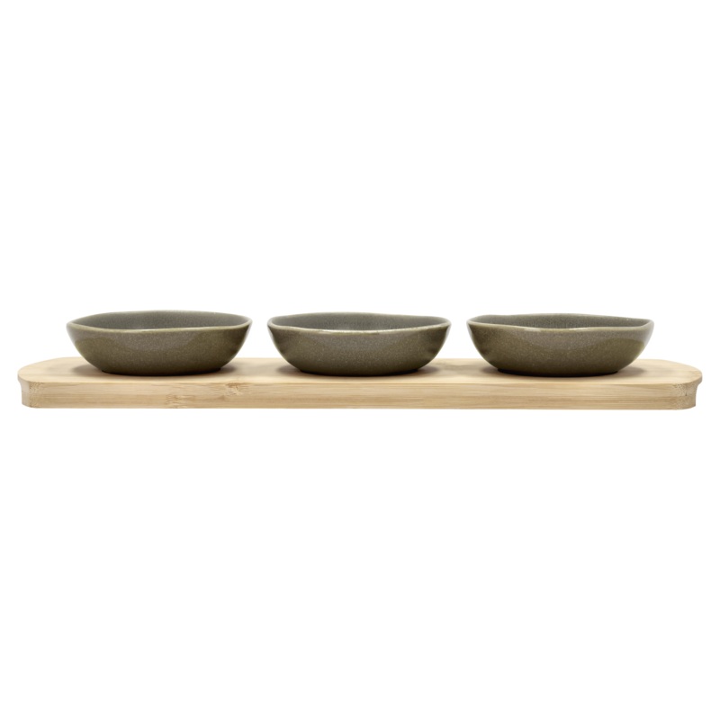 Bamboo tray with 3 bowls Shoku 32 x 10 cm Warm Brown
