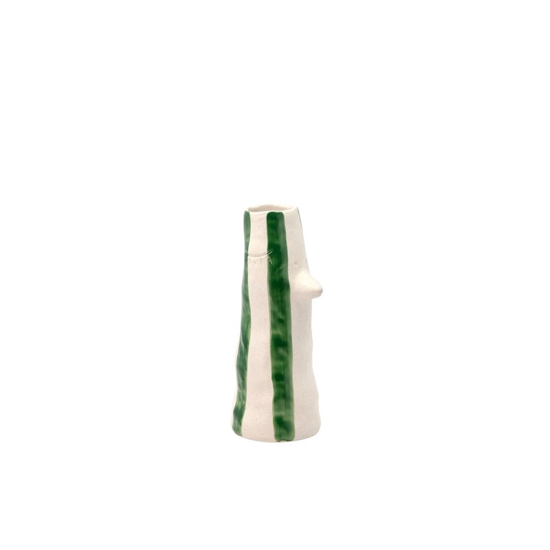 Vase with beak and eyelashes Whimsy 26 cm Green Stoneware