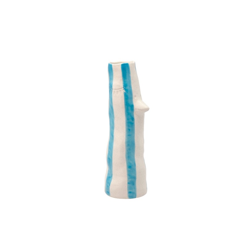 Vase with beak and eyelashes Whimsy 34 cm Blue Stoneware