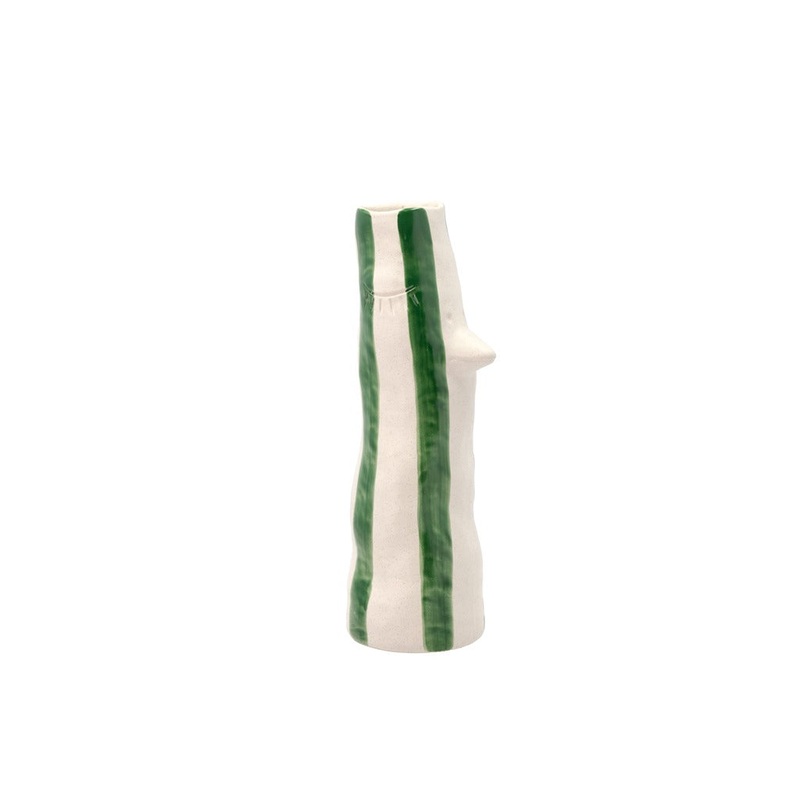 Vase with beak and eyelashes Whimsy 34 cm Green Stoneware
