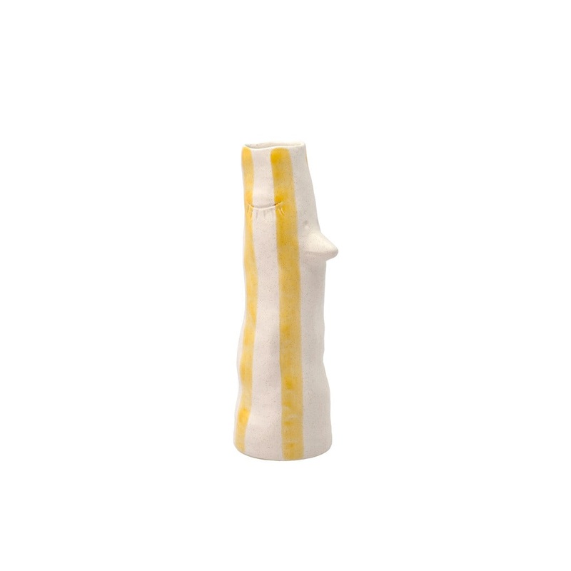 Vase with beak and eyelashes Whimsy 34 cm Yellow Stoneware
