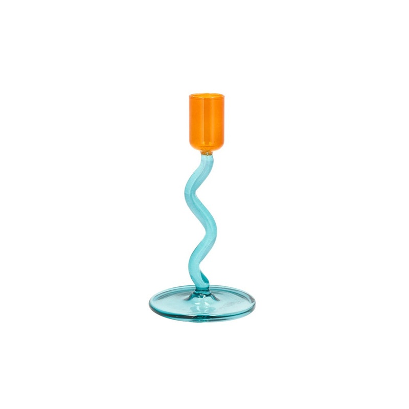 Glass candlestick Vivid 8.5 x 15.3 cm Blue/Amber