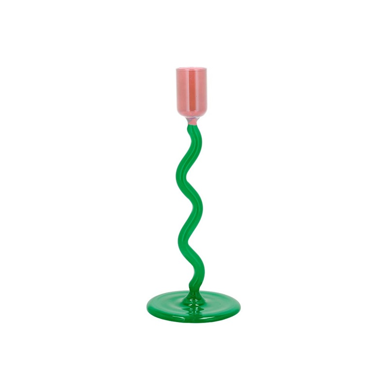 Glass candlestick Vivid 8.5 x 19.6 cm Green/Rose
