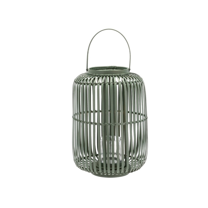 Lantern Alia 28 x 40 cm Dark Green Bamboo/Glass