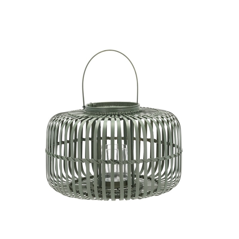 Lantern Alia 38 x 25 cm Dark Green Bamboo/Glass