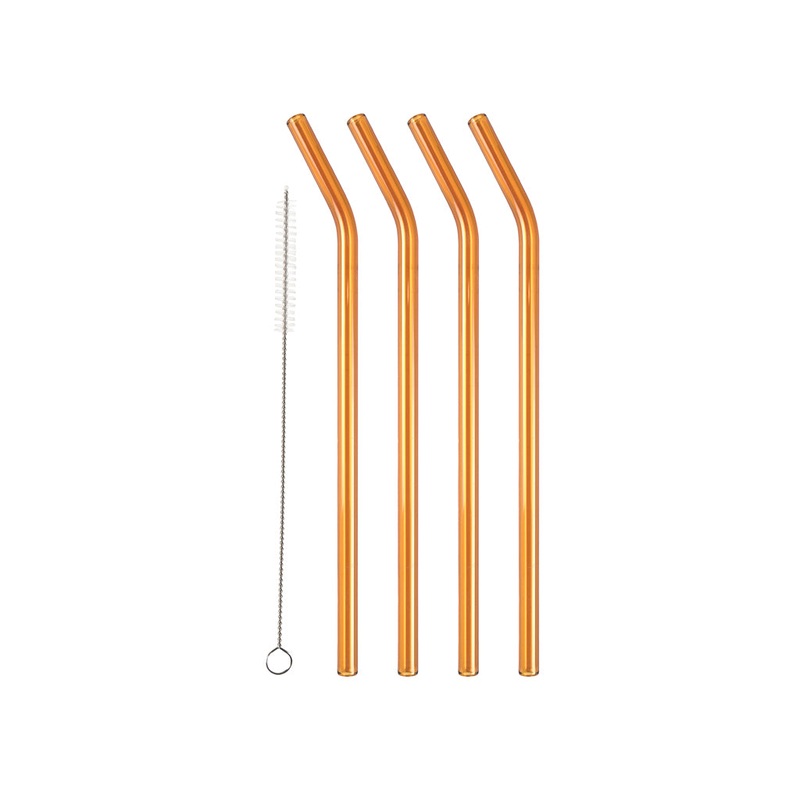 Straw with bend 21.5 cm 4 pcs Amber Glass