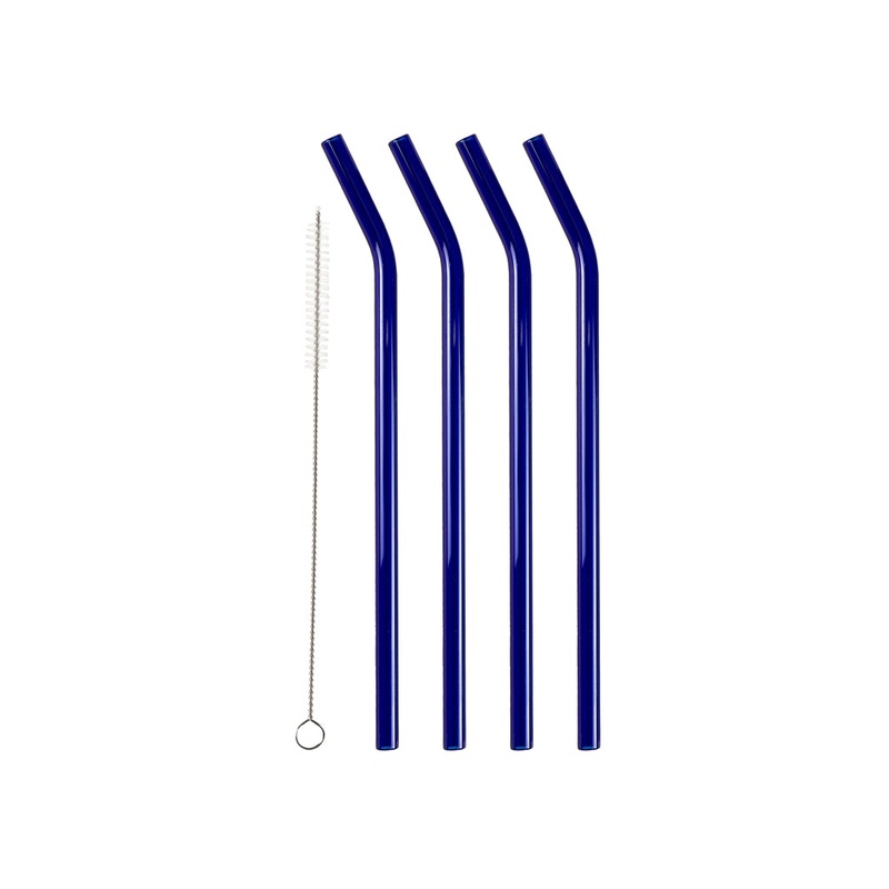Straw with bend 21.5 cm 4 pcs Blue Glass