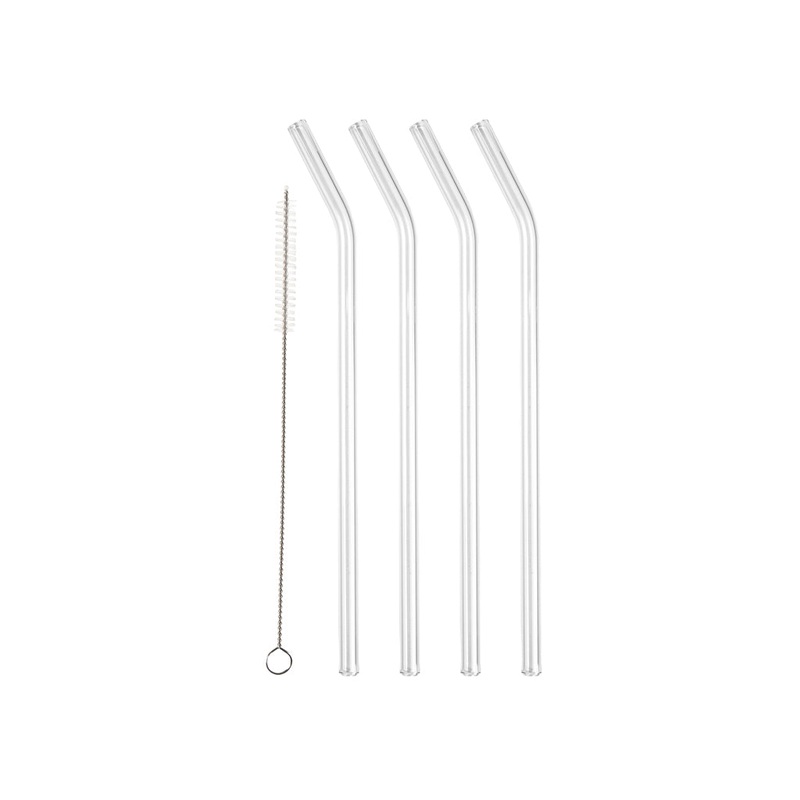 Straw with bend 21.5 cm 4 pcs Clear Glass