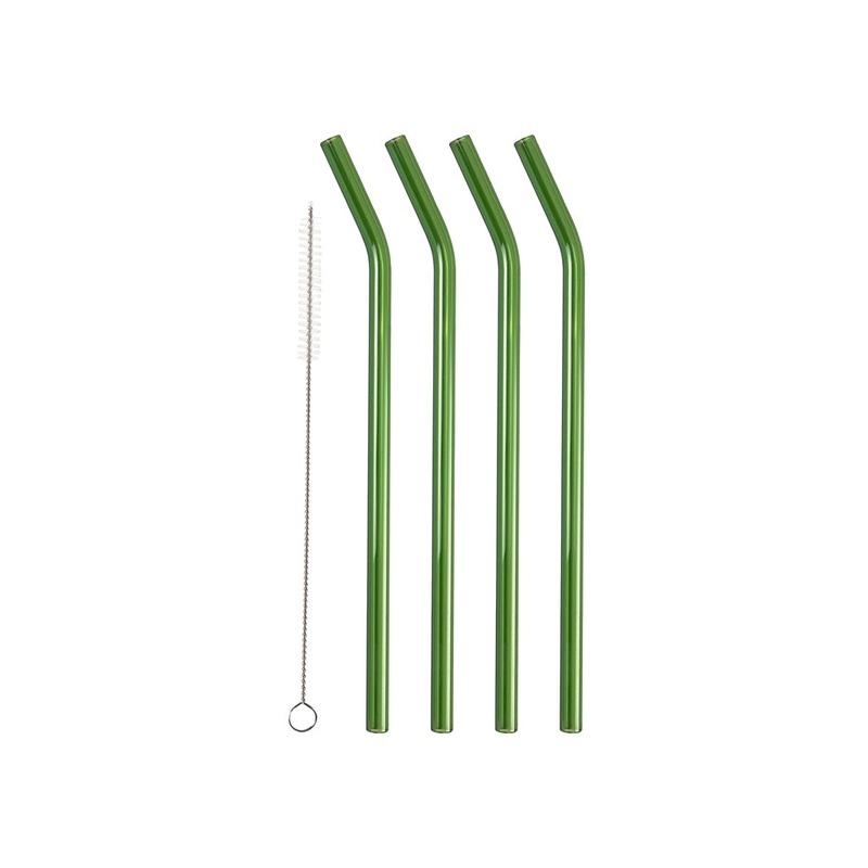 Straw with bend 21.5 cm 4 pcs Green Glass