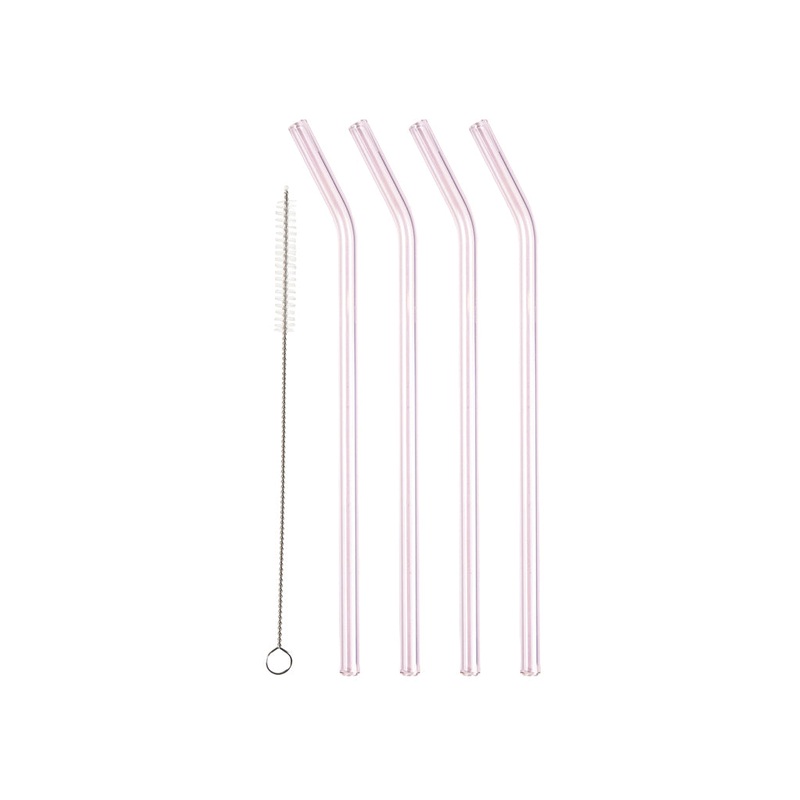 Straw with bend 21.5 cm 4 pcs Pink Glass