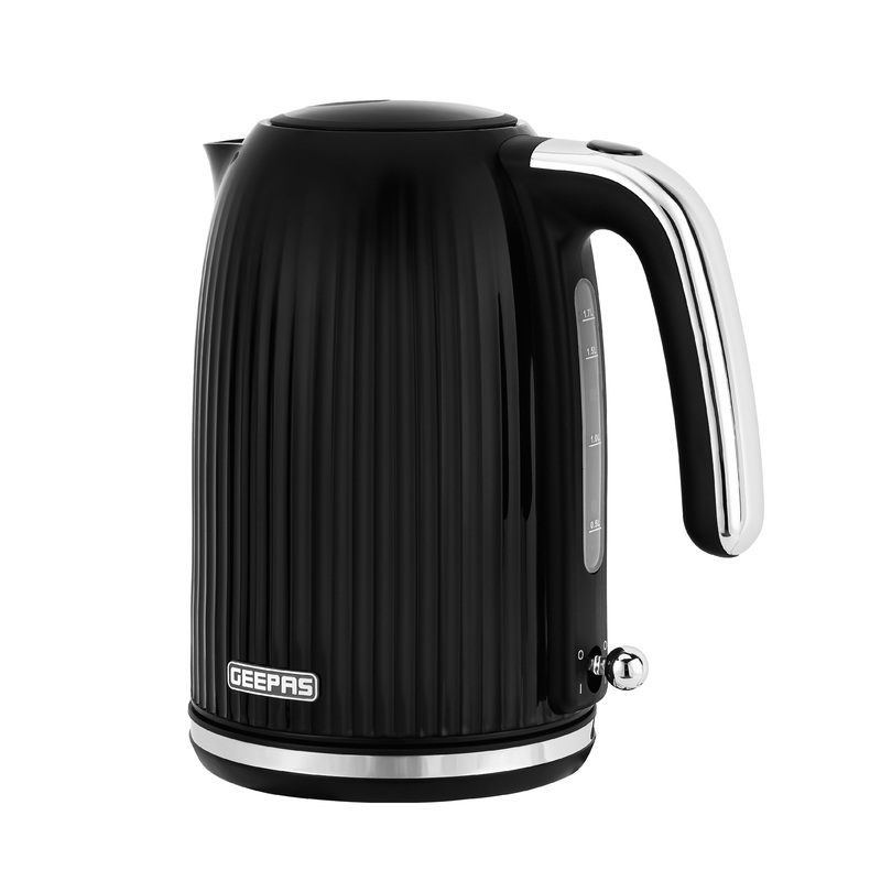 Geepas 1.7 L Fluted Jug Kettle- GK38068UK-BK/ 360-Degrees Rotation, Boil Dry Protection and Automatic Cut-Off/ Perfect for Boiling Water, Milk, Tea/ Removable and Washable Filter/ 2 Years Warranty, Black