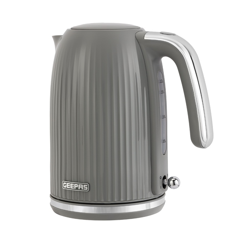 Geepas 1.7 L Fluted Jug Kettle- GK38068UK-GR/ 360-Degrees Rotation, Boil Dry Protection and Automatic Cut-Off/ Perfect for Boiling Water, Milk, Tea/ Removable and Washable Filter/ 2 Years Warranty, Grey