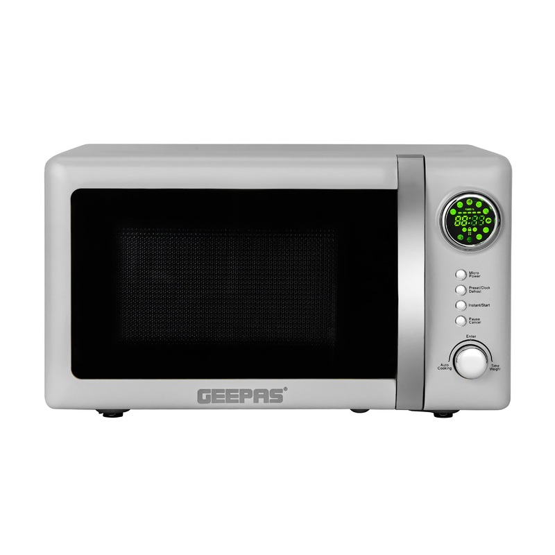 Geepas 20L Digital Display Microwave Oven/with 12 Quick Start Presets, Defrost Function, 700W Power Output, Child Lock/ Turn able Glass, Easy to Clean, Multi-Function
