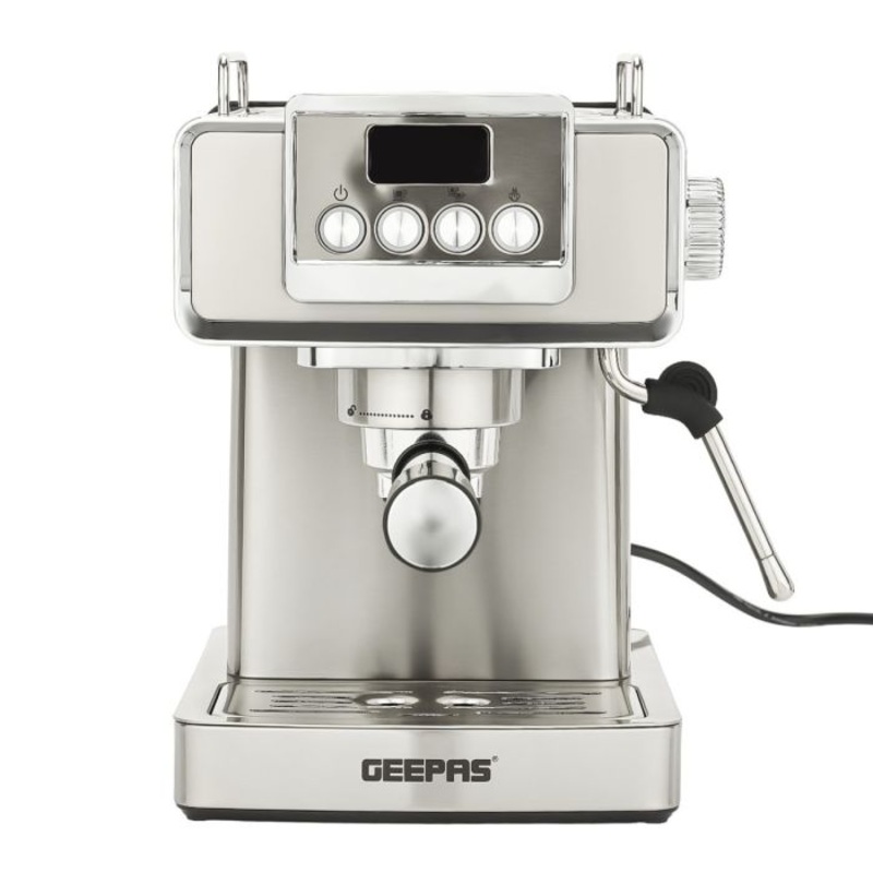 Geepas Espresso Coffee Machine- GCM41520/ Equipped with 20 Bar High Pressure ULKA Pump, Frothing Function, Thermo Block Heating, Preset 1 and 2 Cup/ Stainless Steel Housing, for Grinding Beans, Can be Used for Making Cappuccino, Lattes, Macchiato, Mocha