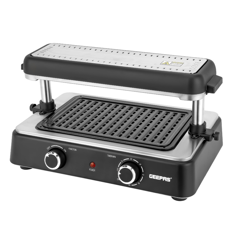 Geepas Fast Indoor Grill- GBG63060| With Drip Tray for Easy Cleaning, and Thermostat Control for Versatile Cooking| Perfect for Sizzling Steaks, Searing Vegetables, Toasting Breads and Buns, Etc.| Suitable for 2-4 Persons, Compact, With Patented Shifting