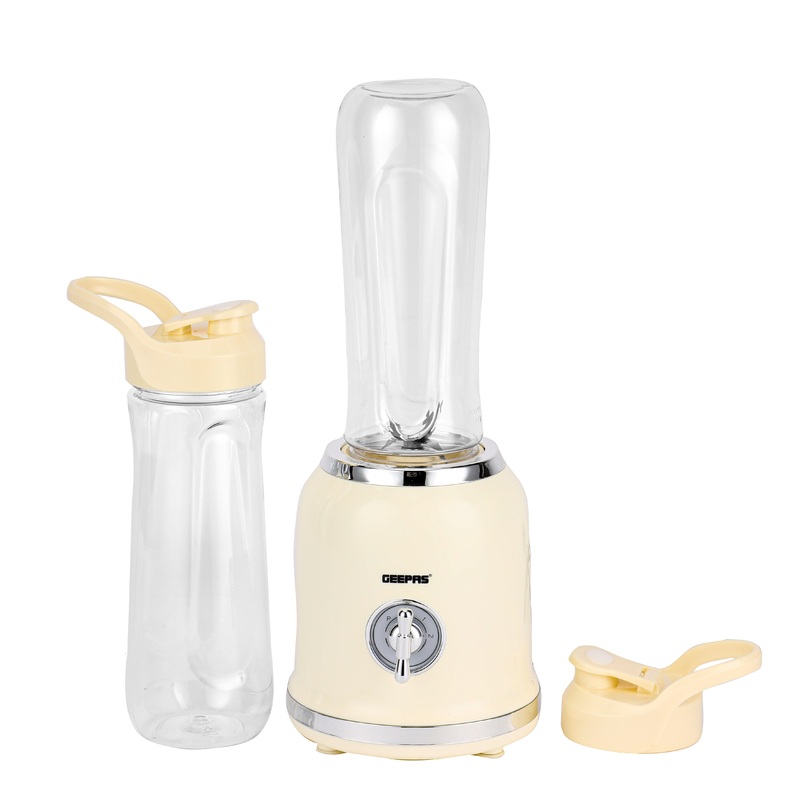 Geepas Personal Blender- GSB44113/ 300W Powerful Motor with 2 BPA-Free Triton Bottles, 600 ML/ Transparent and Unbreakable Bottles with Stainless Steel Blade White