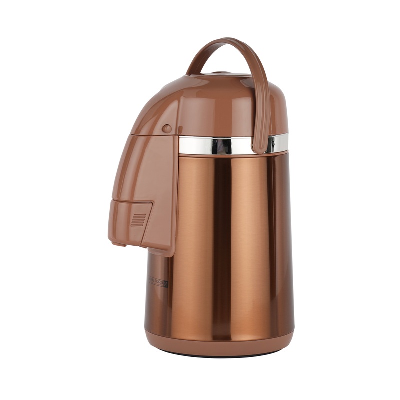 Royalford 2.50 L Thermic Airpot Flask with Double Wall Vacuum Insulation- RF12132/ 360-Degree Rotating Base, Asbestos-Free Glass Inner, Brown