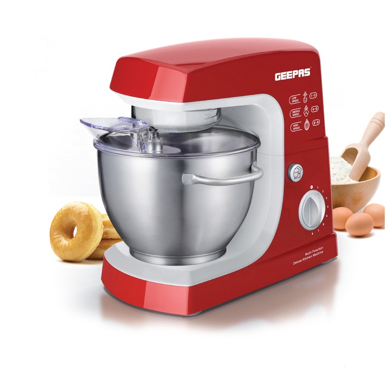 3 In 1 600W Mixer Blender - 8 Level Speed, Stainless Steel Bowl, Splash Guard | Comes with K-Beater / Whisk / Dough Hook | Auto Shut Off | Perfect for Batter, Knead & More | 2 Years Warranty