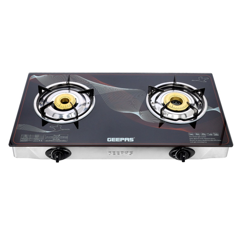 Gas Cooker, Stainless Steel Front Panel, GGC31027 - Indian Burner Saves Gas 60%, Enamelled Pan Support,2 Years Warranty, Cast Iron Burner Head, Tempered Glass with Printing Design