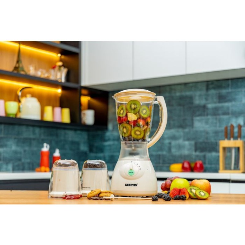Geeepas 400W 3 in 1 Multifunctional Blender - Stainless Steel Blades, 4 Speed with Pulse | 1.5L Jar, Over Heat Protection | Coffee Grinder & Smoothie Maker