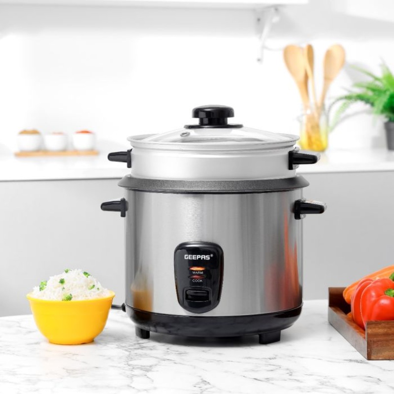Geepas 1.8 L Multifunctional Rice Cooker- GRC35041| Durable Construction with Removable and Non-Stick Inner Pot with Cool Touch Handle