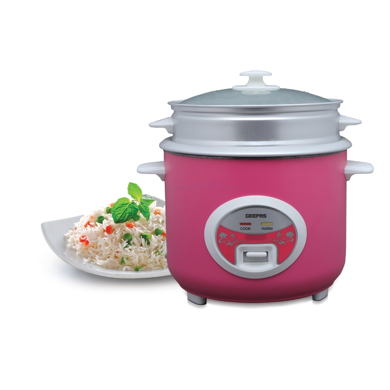 Geepas 1.8L Deluxe Ricer Cooker 700W - Non-Stick Inner Pot | Cook/Steam/Keep Warm Function| Make Rice & Steam Healthy Vegetables | 2 Years Warranty