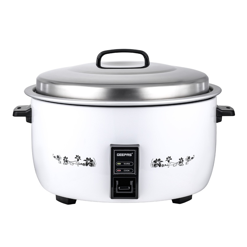Geepas 10L Commercial Rice Cooker -GRC4323 / Cook and Keep Warm Function, Non-Stick Aluminum Inner Pot, Easy to Clean,  Stainless Steel Lid/ White Color