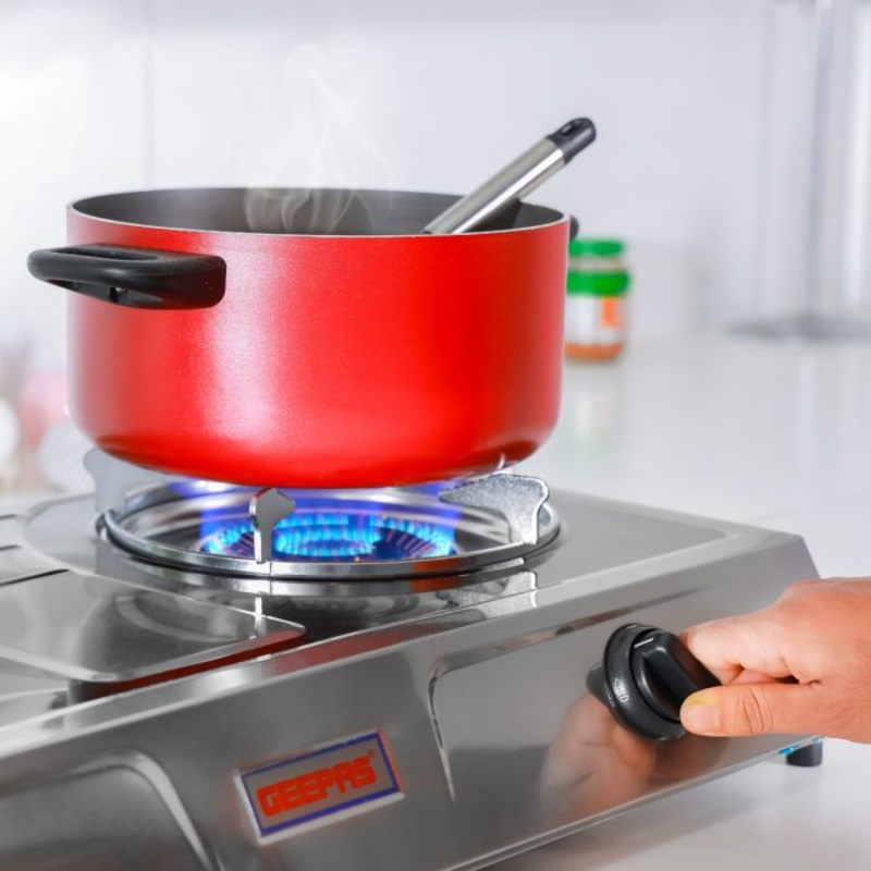 Geepas 2-Burner Gas Hob/Cooker - Attractive Design, Gas Range 2-Burner Stove Cooktop, Auto Ignition, Outdoor Grill, Camping Stoves| Stainless Steel Body | Compatible for Gas