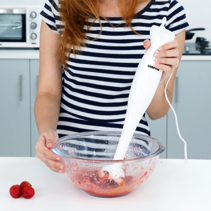 Geepas 200W Hand Blender | Food Collection Immersion Hand Blender | Ideal for Smoothies, Shakes, Baby Food, Soup, Grinding Ingredients, Vegetables & Fruits - 2 Year Warranty