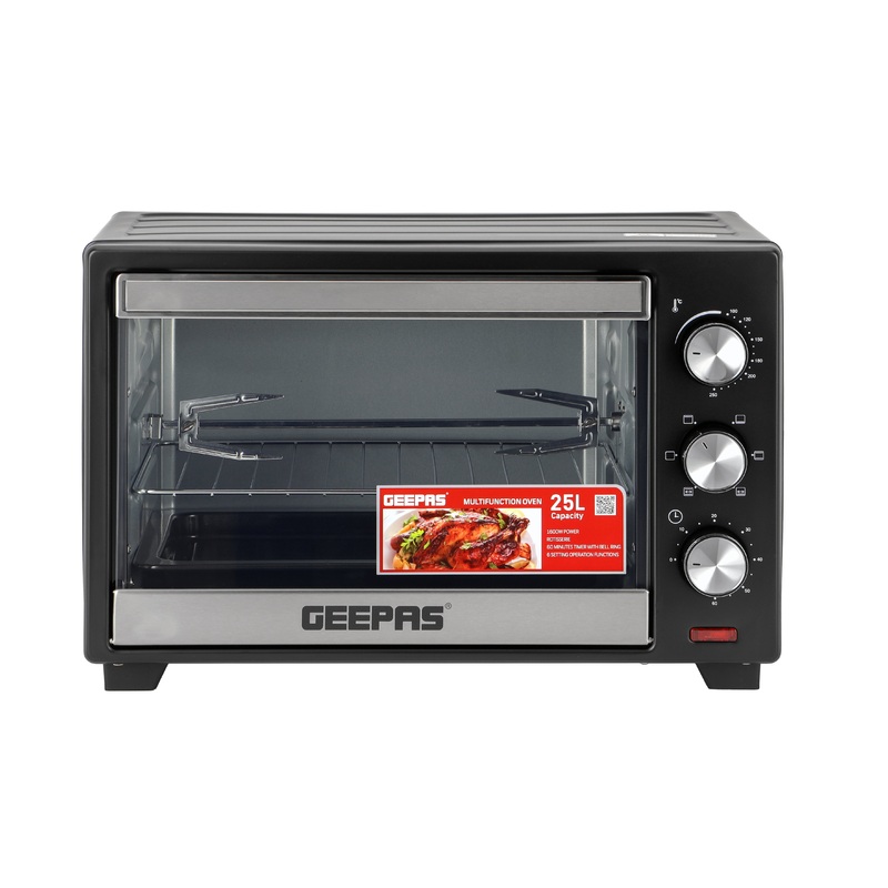 Geepas 25L Electric Oven with Rotisserie Function - GO34040 / with Power Indicator Light, 60 Minutes Timer, and 6 Stages Heating Selector  / 1600 Watts Power