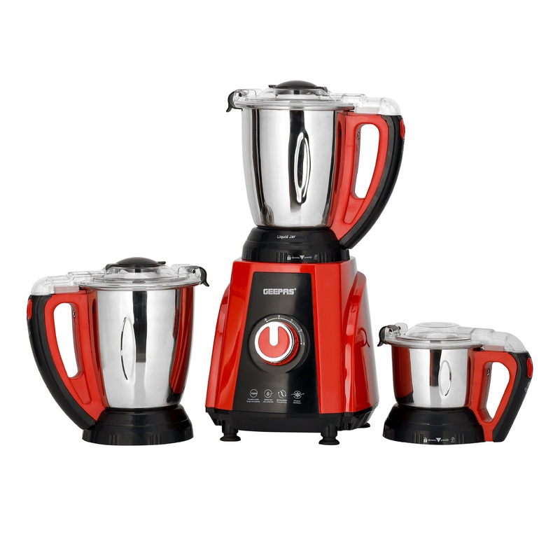 Geepas 3-in-1 Mixer Grinder, 750W, 3 Speed Setting, GSB44040 | 1.5L Blending Jar & Grinder Jar, 0.5L Chutney Jar | Pulse Function | Wet & Dry Grinder