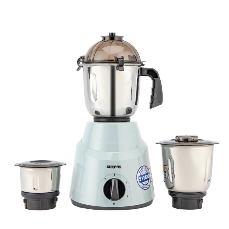 Geepas 3-in-1 Mixer Grinder- GSB44100/ 800W Powerful Motor with 1.5, 1.0, 0.5 Liters, Stainless Steel Jars and Blades