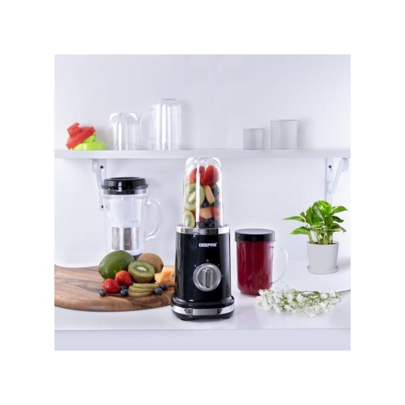 Geepas 380W Multifunction Blender - Smoothie Milkshake Maker | Mini Electric Travel Blender for Protein Shakes | Overheat Protection, Leak-Proof Lids - 2 Years Warranty