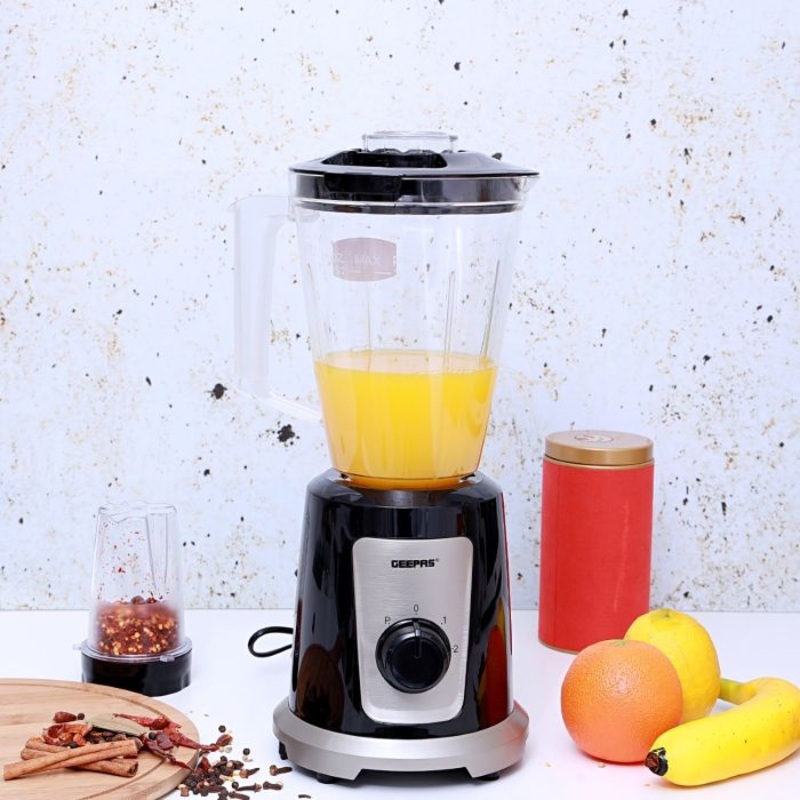 Geepas 500W 2 in 1 Multifunctional Blender GSB44030 | Stainless Steel Blades, 2 Speed Control with Pulse | 1.5L Jar Ice Crusher, Chopper, Coffee Grinder & Smoothie Maker