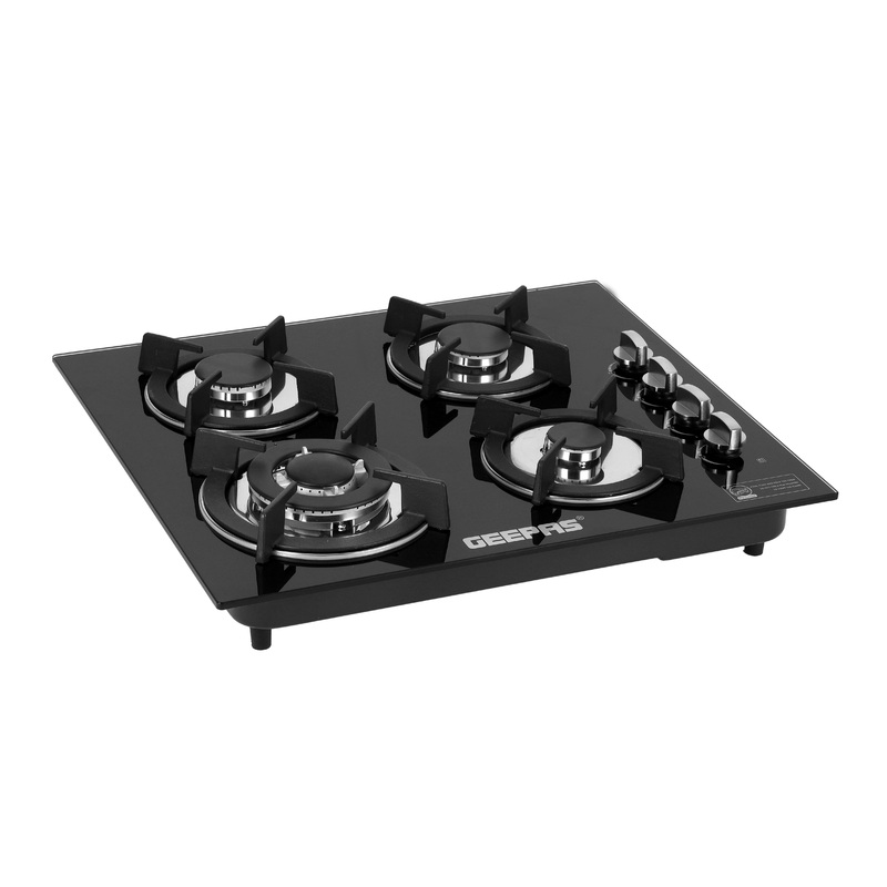 Geepas Built-In Glass Gas Hob- GGC31050FFD/ 4 Burners with Separate Automatic Ignition System, Low Consumption and Improved Flow for Efficient Heating