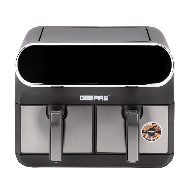 Geepas Digital Air Fryer- GAF37533/ 8.0 L with 4.0 L Dual Baskets, with Vortex Air Frying Technology/ Digital Display, Multiple Function, Dehydrate, 1-60 Min Timer