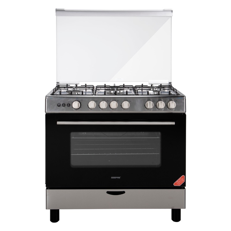 Geepas GCR9060NPSRC 90*60 Cm Cooking Range with Oven - 5 Gas Burners Convection Single Grill/Oven | Oven Lamp, Timer | Perfect for Cook, Bake & Grill