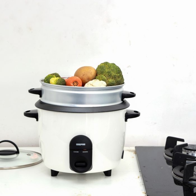 Geepas GRC35011 1.5L  Automatic Rice Cooker 500W - Steam Vent Lid & Simple One Touch Operation |Make Rice, Steam Healthy Food & Vegetables | 2 Year Warranty