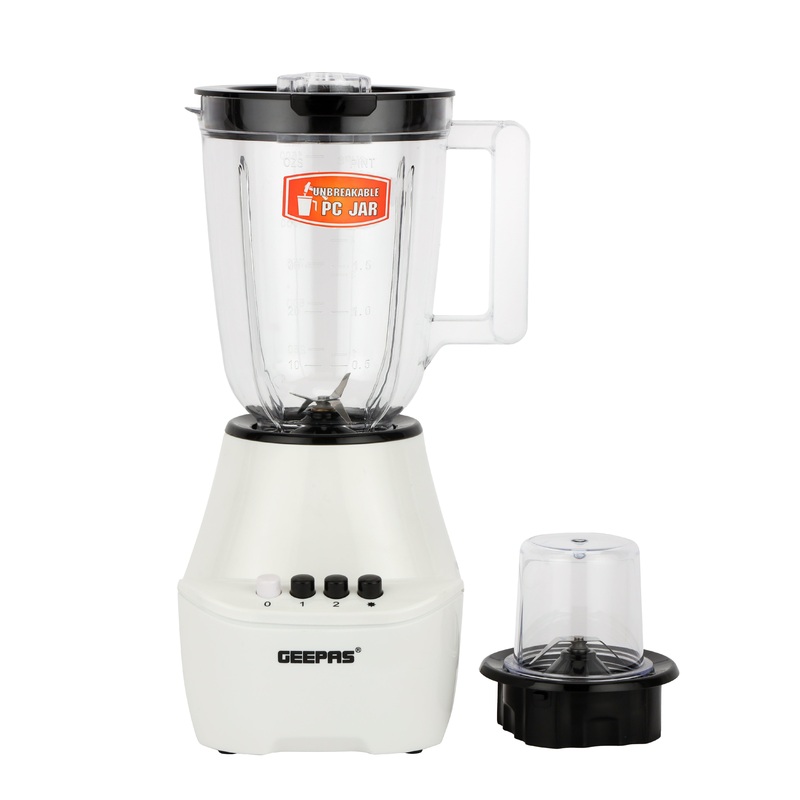 Geepas GSB5409 400W 2 in 1  Blender - Stainless Steel Blades, 4 Speed Control with Pulse | Over Heat Protection| Ice Crusher, Chopper, Coffee Grinder & More