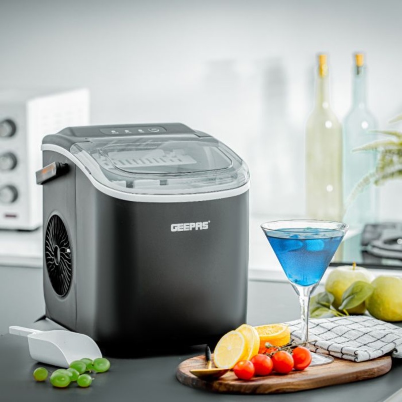Geepas Portable Automatic Ice Maker- GIM63053UK| 1.2 L Water Container Capacity, 0.6 KG Ice Container Capacity| Perfect for Home, Restaurants, Outdoor Parties, Camps, Etc