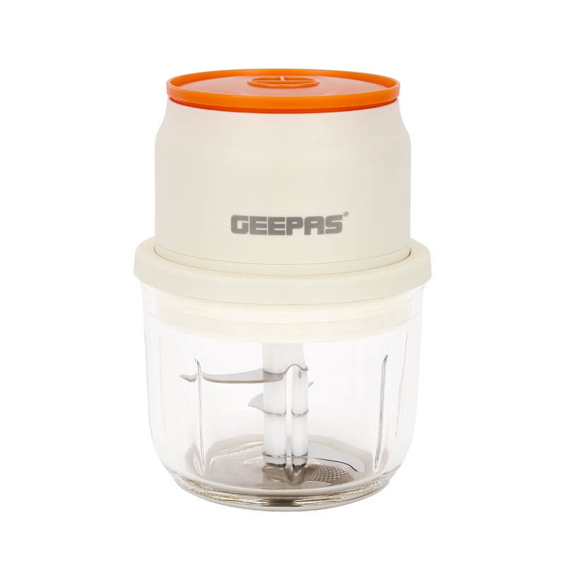 Geepas Rechargeable Mini Chopper- GMC42022N/ Compact Multi-Purpose Chopping Machine, Stainless Steel Blade Assembly/ Glass Bowl, Suitable for Vegetables, Fruits, Meat/ for Fast and Effective Mincing/ White, 2-Year Warranty